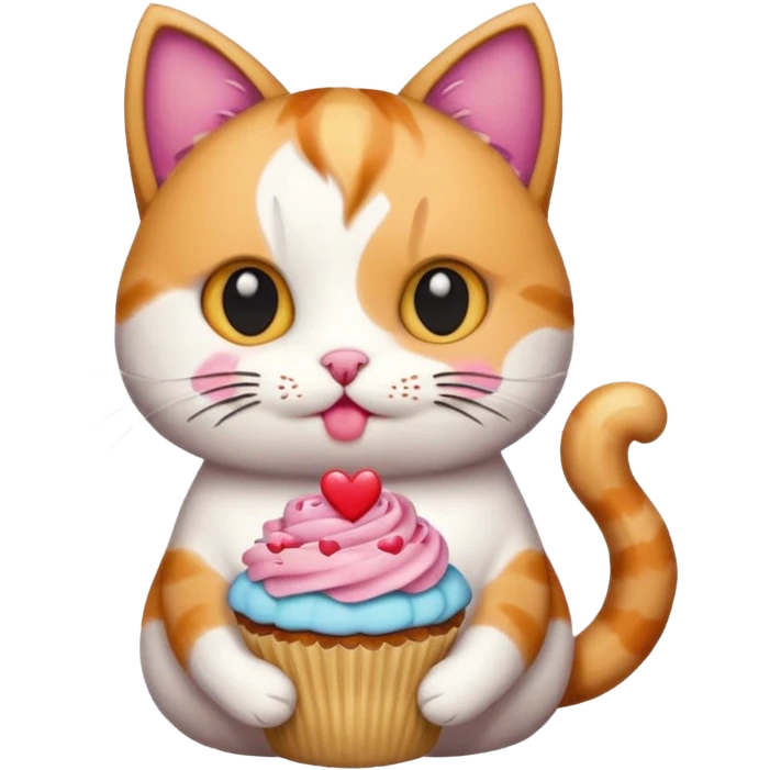 Cat with hearts and cupcake emoji