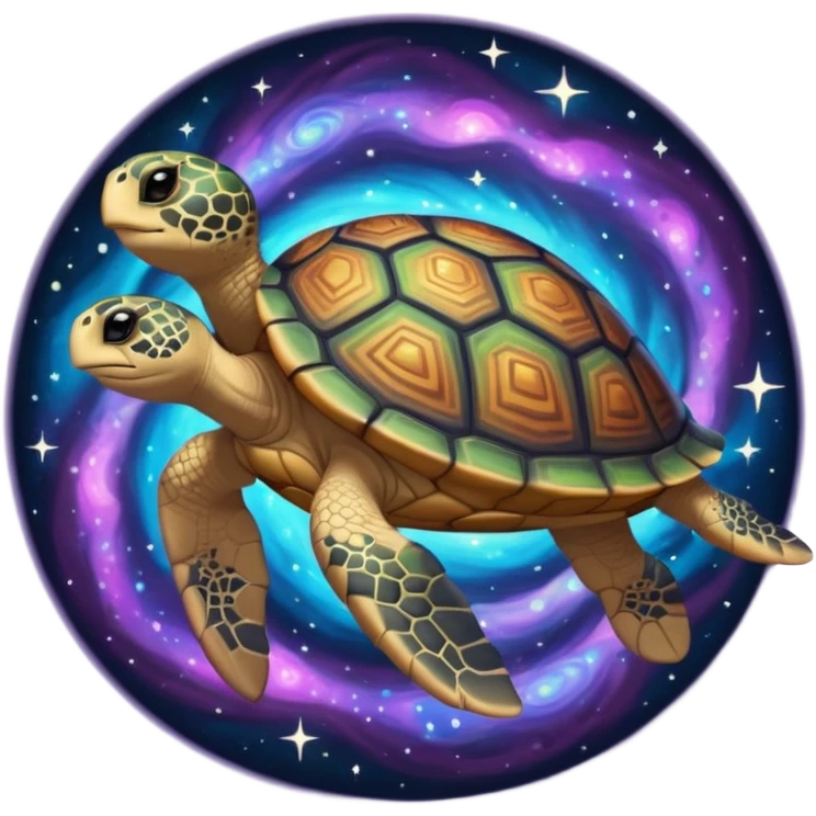 Quasar Turtle emoji – full body, massive cosmic turtle with glowing shell like a galaxy vortex, star patterns, cosmic energy aura, slight side angle emoji