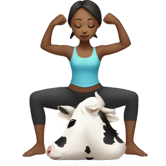 girl in cow face yoga pose with eagle arms emoji