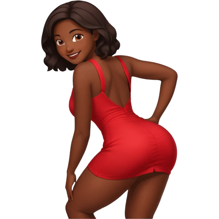 Dark skin sexy emoji in short red dress bending over emoji