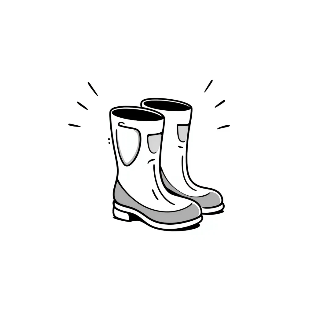 Rubber rain boots/wellington boots in pastel colors (dd9fb0, ffc6d3, a3bfc9, c4bee2, f1b091), hand-drawn doodle style emoji
