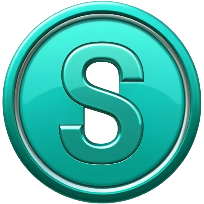 Create a custom emoji badge featuring a stylized, letter “S”. Use the Platinum rank style from League of Legends: teal-green metallics, reflective surfaces, and a futuristic elegant frame. Vibrant and high readability.
 emoji