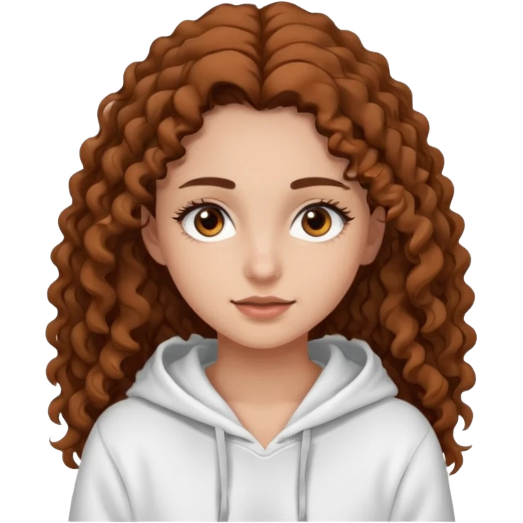 Una ragazza con una felpa semplice bianca,ha gli occhi marroni,i capelli marroni  , c’è gli ha lunghi e ricci  e ha le ciglia lo stile dell immagine deve essere semplice emoji