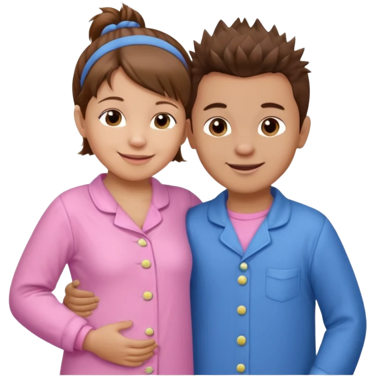 Try another - a smaller toddler girl with brown hair with her hair up, wearing pink pajamas and a bigger 4 year old boy with spikey brown hair, wearing blue pajamas. Both light skin and smiling.  emoji