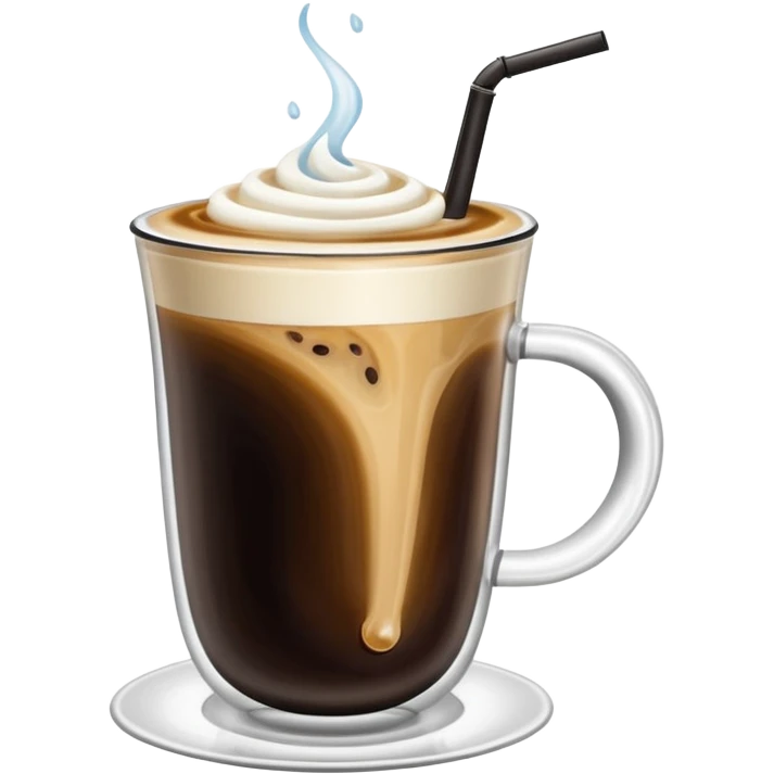 Trippy space background with a floating cup of cold coffee emoji