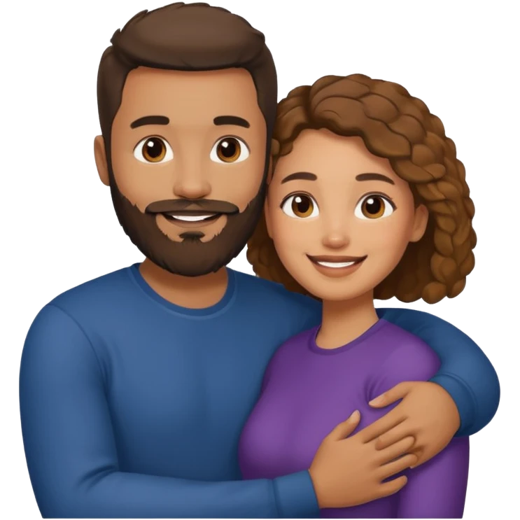 mixed race couple, man with beard, affectionate pose emoji