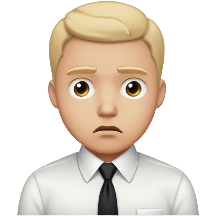 man in white shirt and black tie with worried face emoji