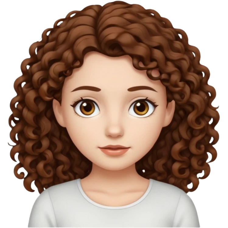 aesthetic white girl with brown long curly hair and dark , white topbrown eyes emoji