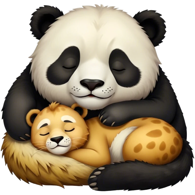 Cute panda and lion sleep emoji
