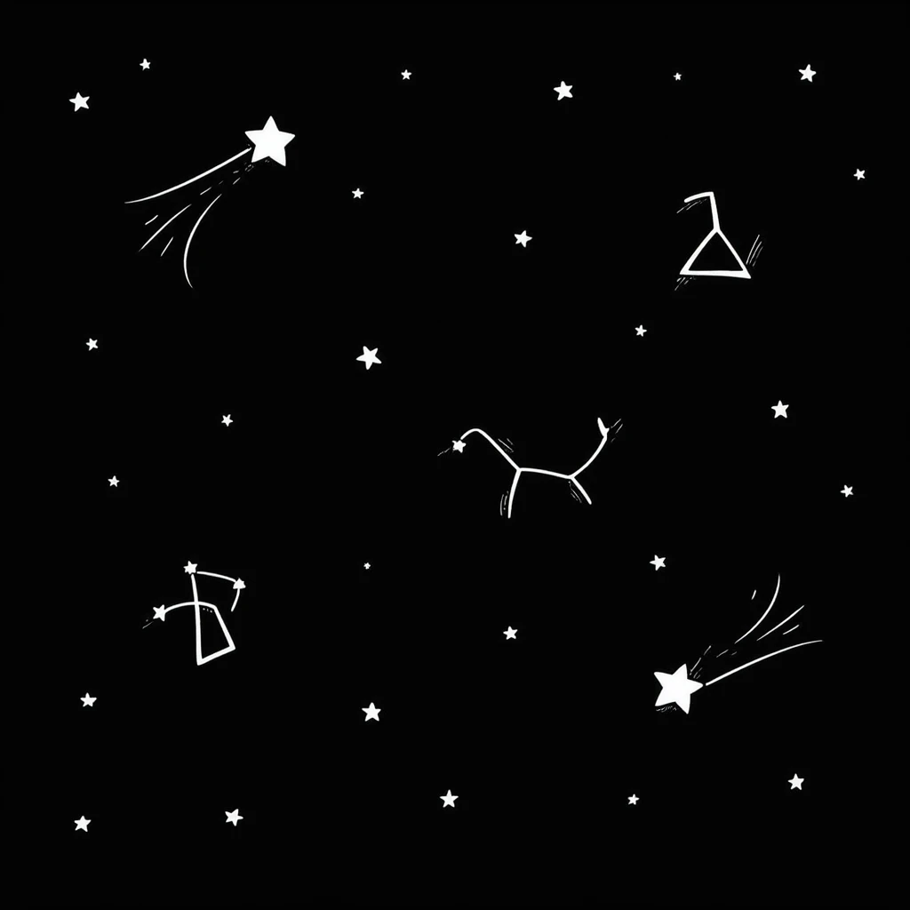 Hand-drawn starry night sky with constellations and shooting stars emoji