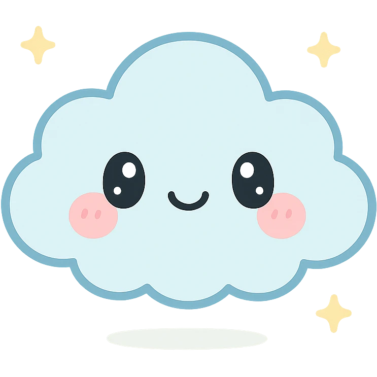 chibi cloud character, small and cute, blushing cheeks, pastel sky blue, sparkles, gentle lighting, kawaii vector sticker emoji