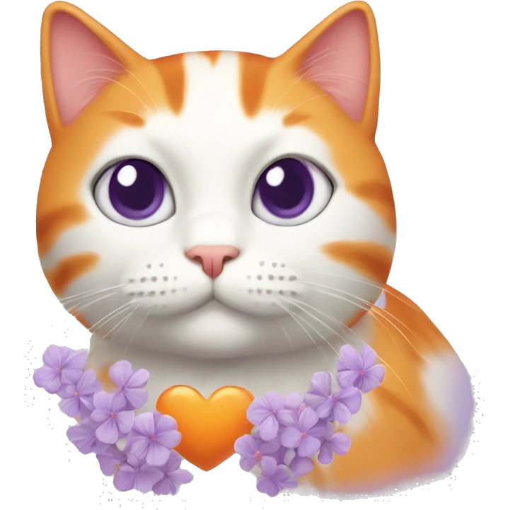 Orange cat with lilac hearts emoji