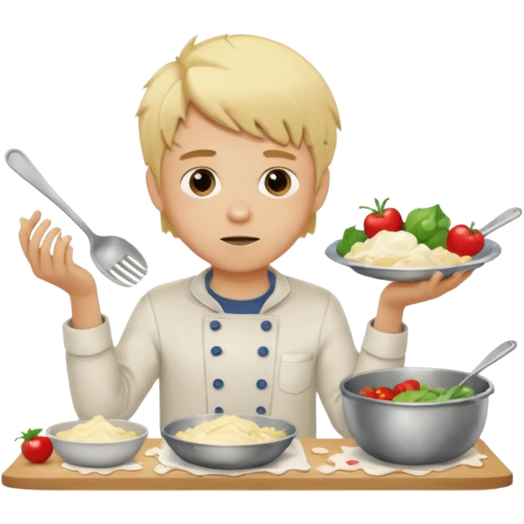 Blonde boy in messy kitchen emoji