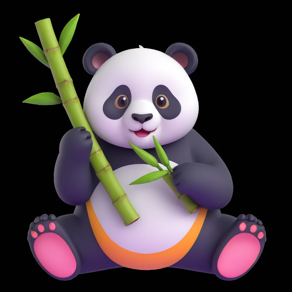 panda eating bamboo in forrest, close up pose emoji