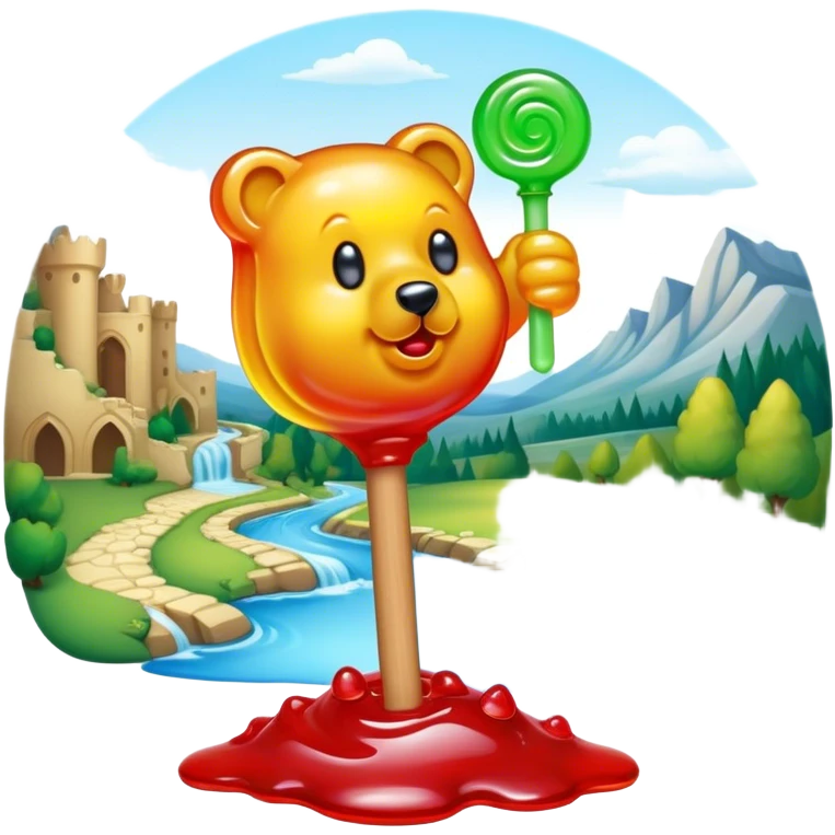 melting gummy bear lollipop candy renaissance landscape emoji