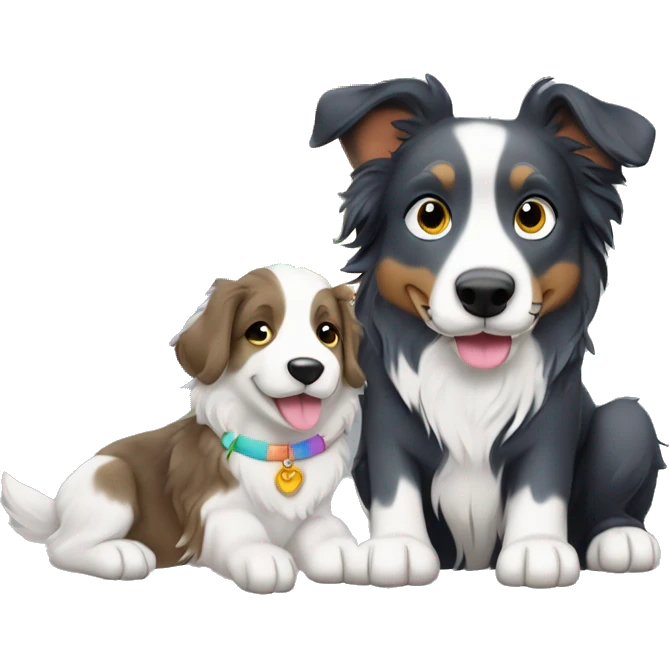 2 mens holding hands under the rainbow and a puppy border collie blue merle  emoji