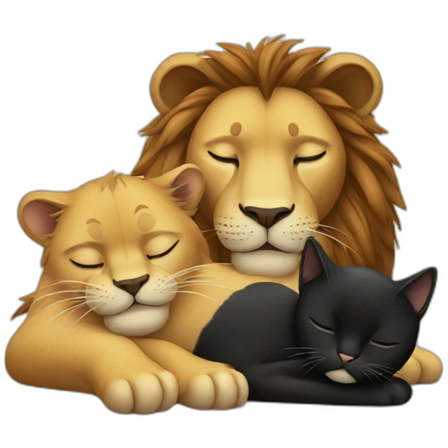 Lion and black cat closed eyes sleeping emoji