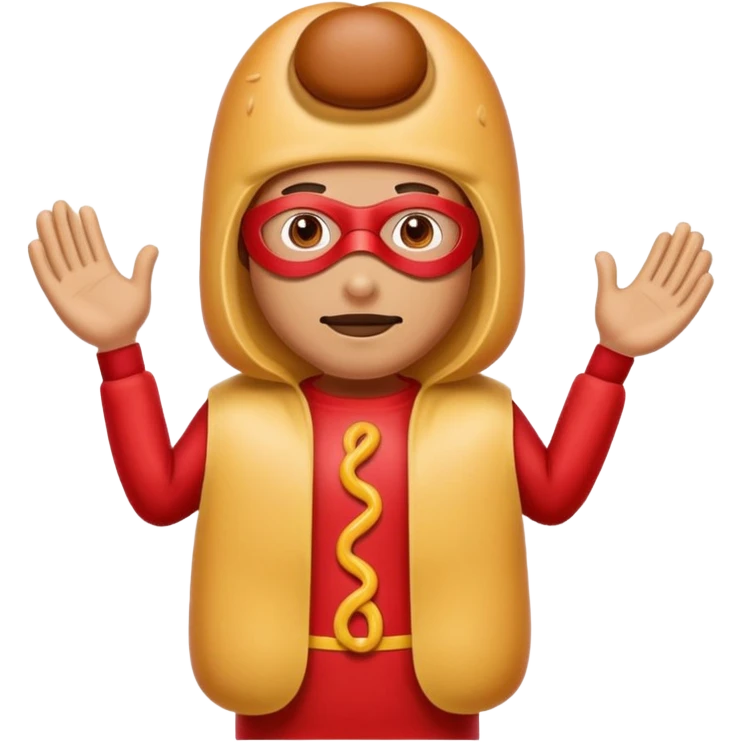 a hero who wear Hotdog costume  with a hero mask  emoji