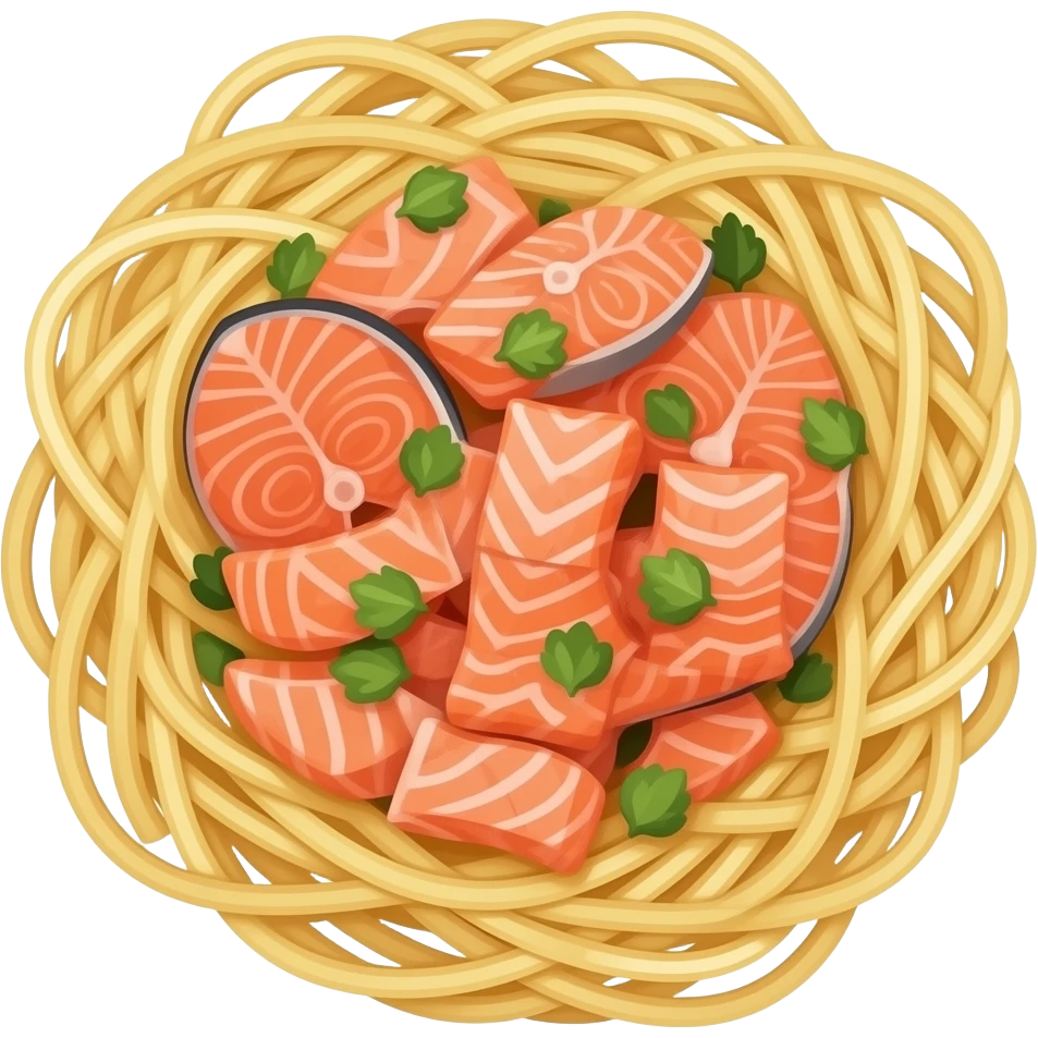 Pasta with a lot of salmon emoji