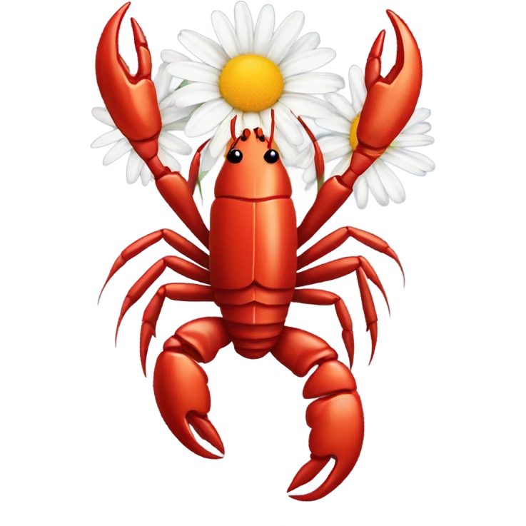 Crawfish holding a daisy in its claws emoji