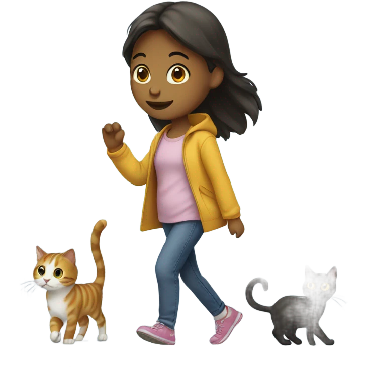 Cat walking with girl emoji