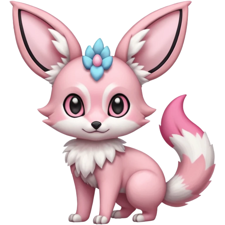 Pastel white rose-pink Sylveon-Umbreon-Genet-Noivern-Civet-Hybrid (Full body) emoji