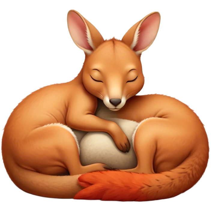 Meme-Worthy Cute Sleeping Kangaroo Portrait Emoji, Head resting peacefully with a contented smile, showcasing a robust build and a luxuriously soft red-orange fur, eyes shut in a serene, restful nap, Simplified yet hilariously adorable features, highly detailed, glowing with a soft, drowsy light, high shine, relaxed and utterly lovable, stylized with an air of playful laziness, bright and heartwarming, soft glowing outline, capturing the essence of a comically sleepy kangaroo, so meme‐worthy it feels like it could instantly become the next viral sensation of adorable slumber! emoji