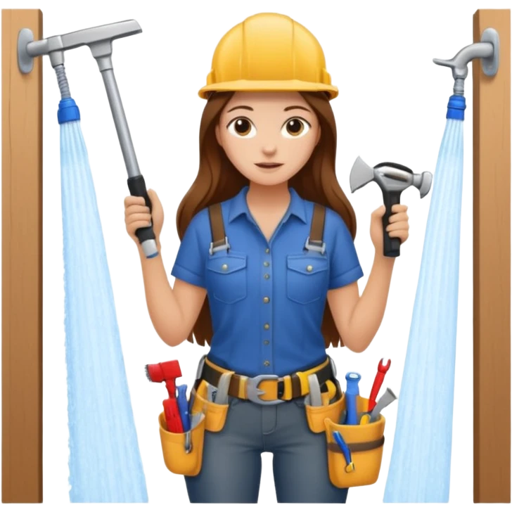 beautiful girl with long brown hair constructing new shower in bedroom emoji