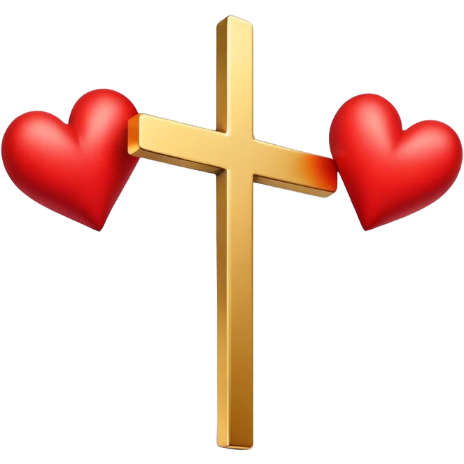 Two red  hearts connected by one simple gold cross  emoji