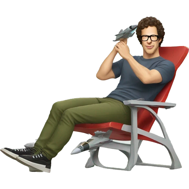 andy samberg sitting on a lawn chair on top of a fighter jet emoji