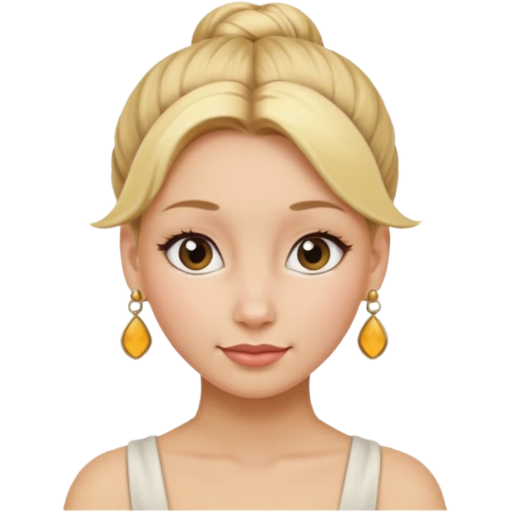 blonde woman with bun hair and earrings emoji