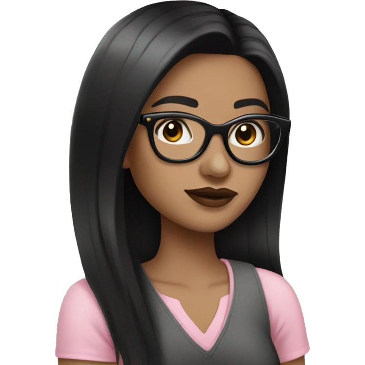 Girl black hair straight light skin  pinks lips glasses  emoji