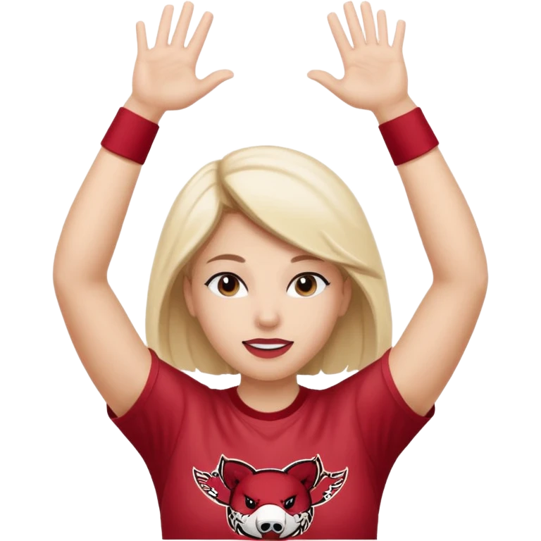 Arkansas razorbacks female fan with hands raised over head emoji