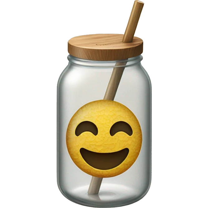 clear textured glass with wood lid and straw emoji