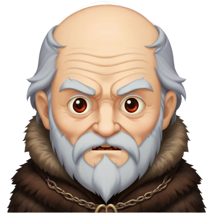 Old man with evil face wear Medieval fur coat emoji