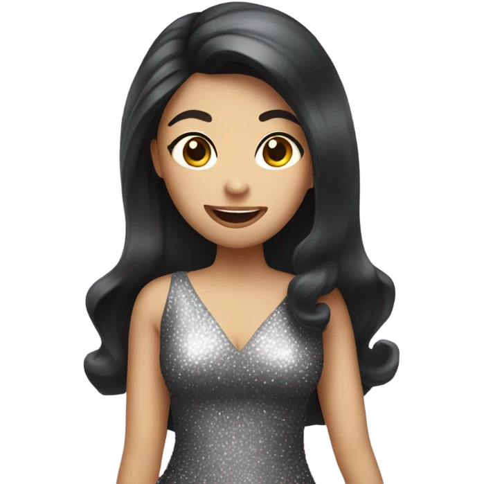 White dark haired female with sparkly dress sticking her tongue out emoji