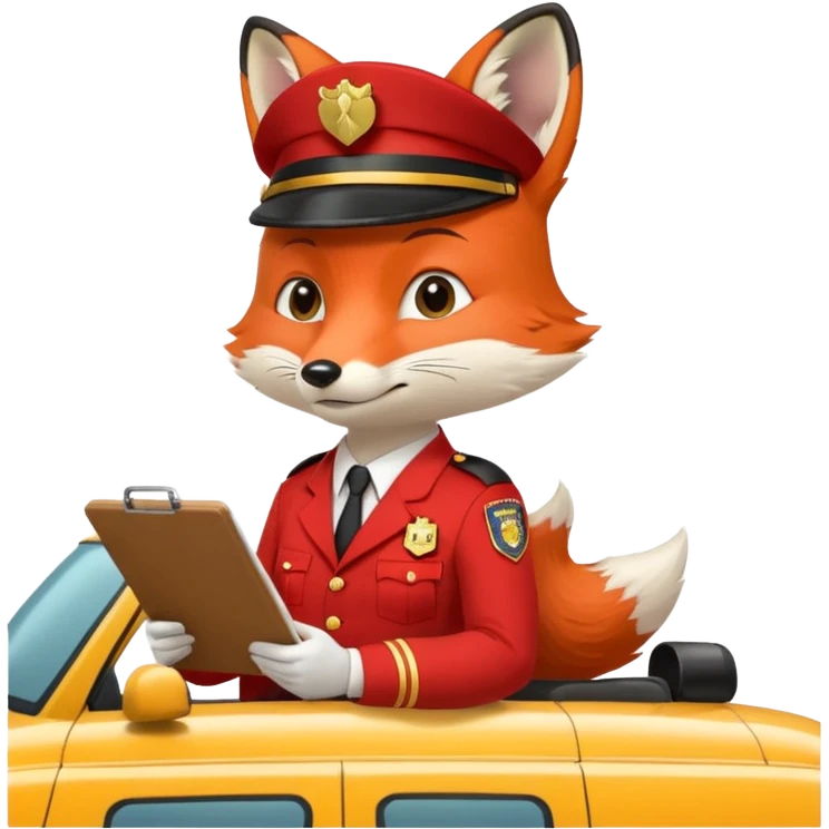 The Fox Is Actually Red Wearing A Officer Outfit Riding On The  Taxi Writing On The Clipboard emoji