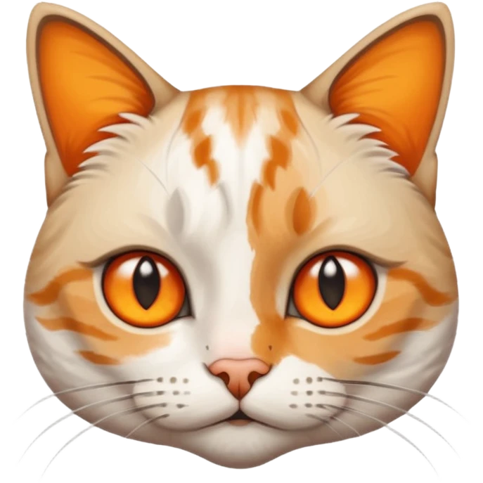 Mix of white and tabby cat with orange smudge on the nose looks at you curiously but also disapprovingly emoji