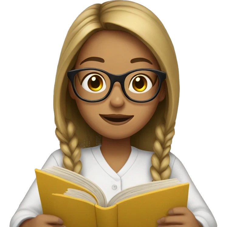 A girl with glasses is reading a book emoji
