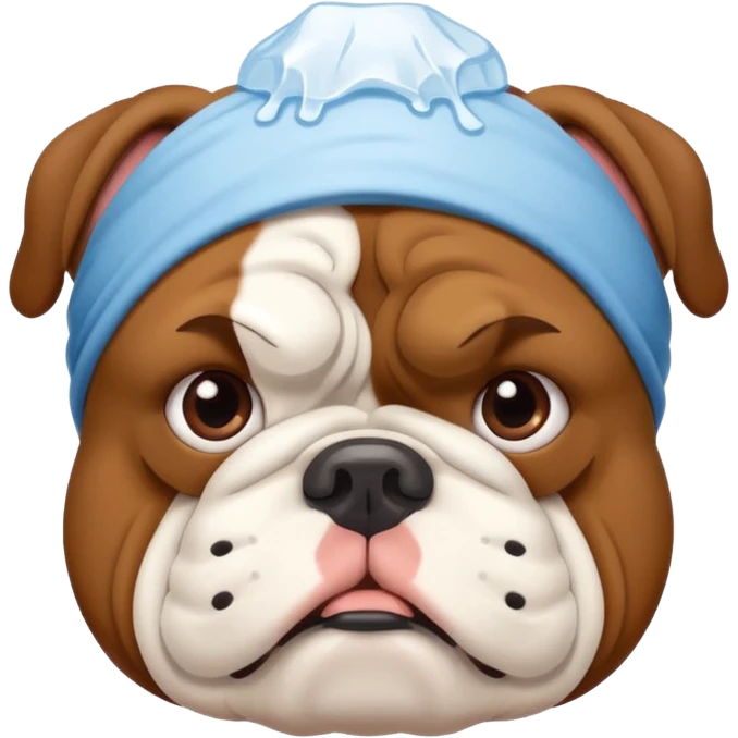 Bulldog with an ice pack on his head emoji