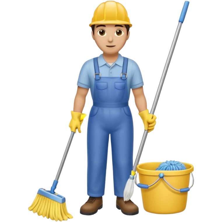 Custodian with yellow rubber gloves, mop emoji