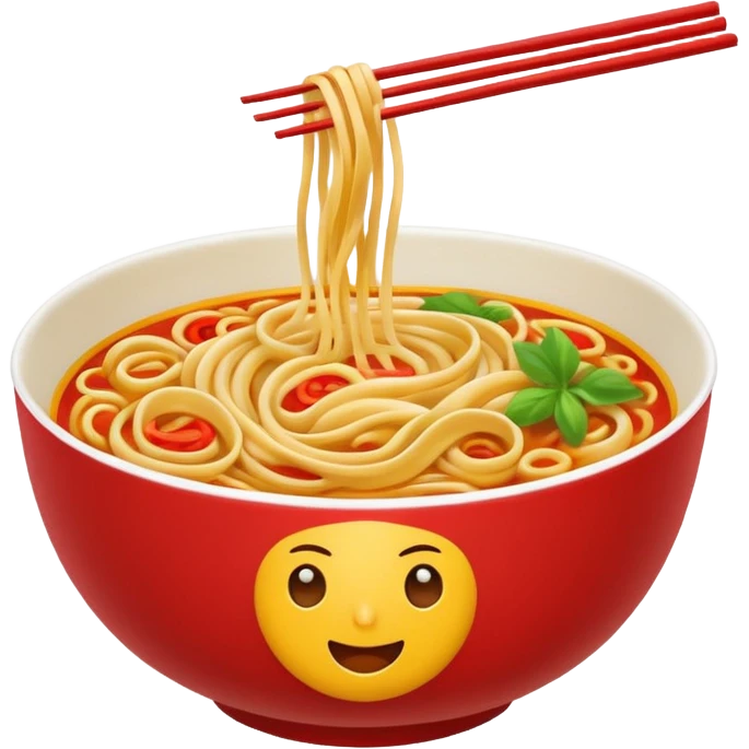 Chinese cuisine humanless avatar in bright emoji-style illustration. Noodles bowl, red and gold colors, simple shapes, flat design, bold and energetic. emoji