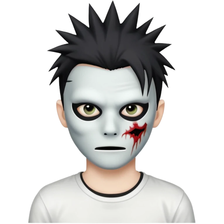 zombie boy with spiky emo hair and white shirt emoji and he wears an anonymous mask emoji