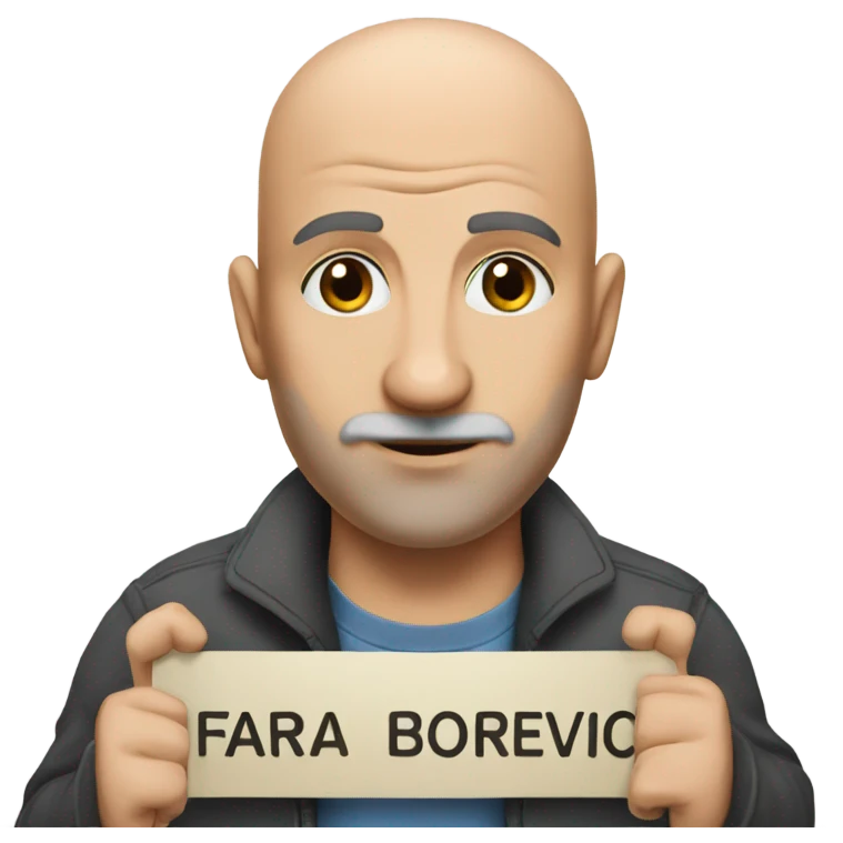 Bald man with a sign that says FARMA BOROJEVIC emoji