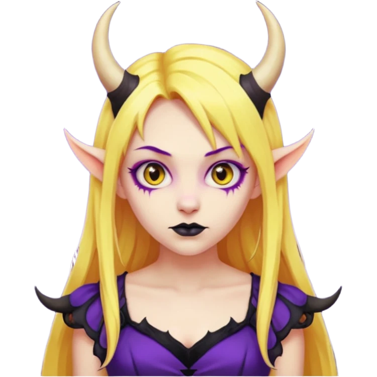  yellow hair girl with evil horns and purple dress emoji
