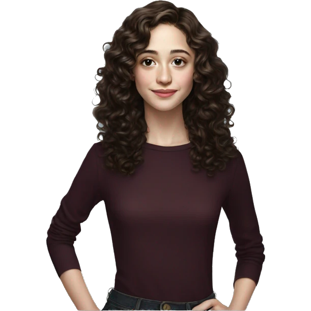 Emmy Rossum Teenager long dark brown curly hair, hyperreal photoreal emoji