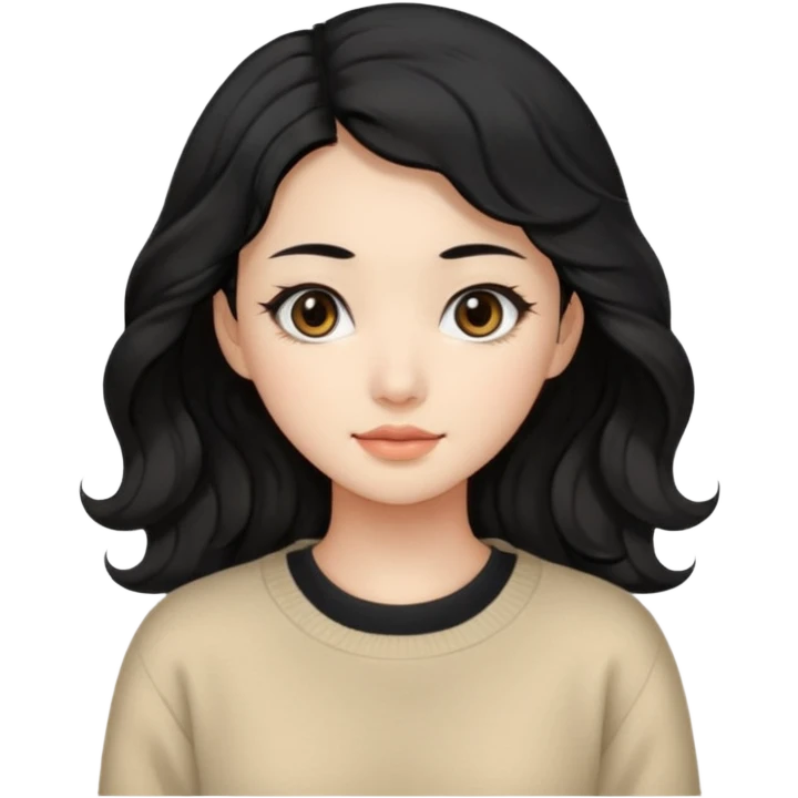 Beautiful girl,Black hair, wavy long hair,Black eyes,Chinese, beige sweater  emoji