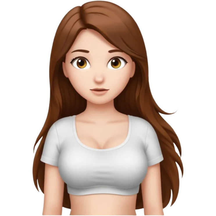 девушка с длинными коричневыми волосами и густыми ресницами и пузиком и сиськами, фото по пояс emoji