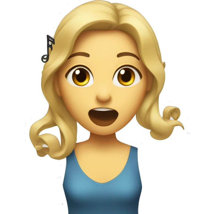 a girl singing with music notes coming out of her mouth emoji