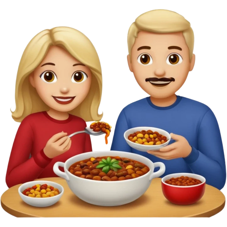 ligth couple having dinner of chili, beans and potatoes emoji